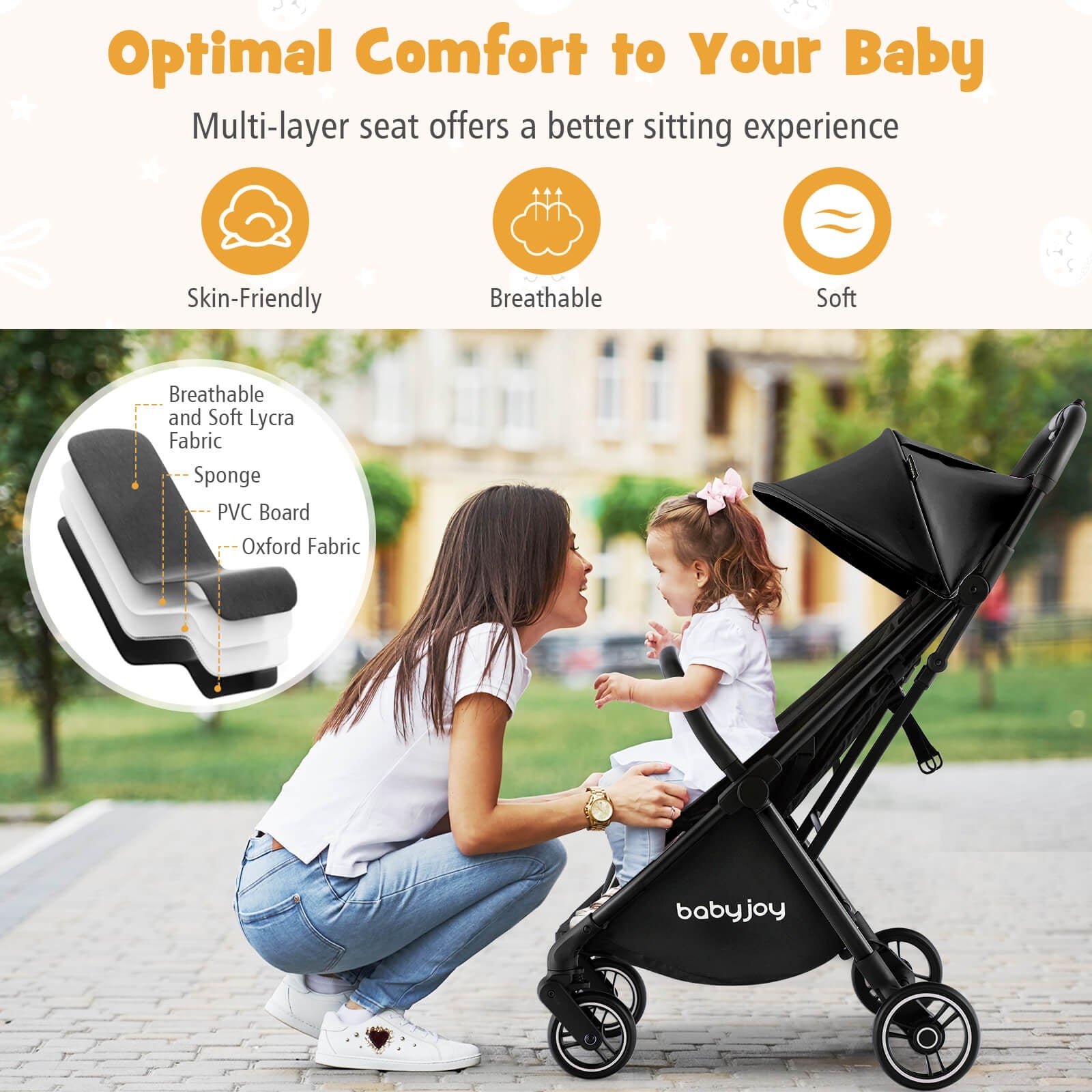 One-Hand Folding Portable Lightweight Baby Stroller with Aluminum Frame, Black Baby Strollers at Gallery Canada