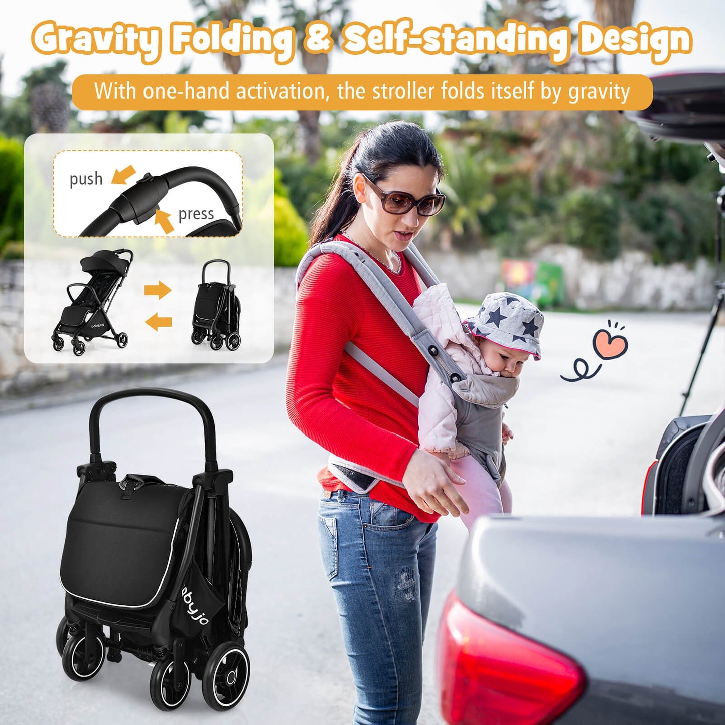 One-Hand Folding Portable Lightweight Baby Stroller with Aluminum Frame, Black Baby Strollers at Gallery Canada