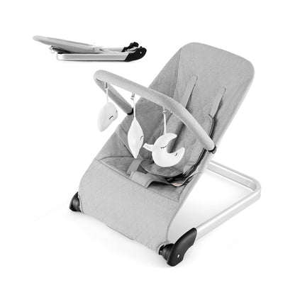 Foldable Baby Bouncer with Removable Fabric Cover and Toy Bar, Gray Baby Bouncer & Rocker Gray at Gallery Canada
