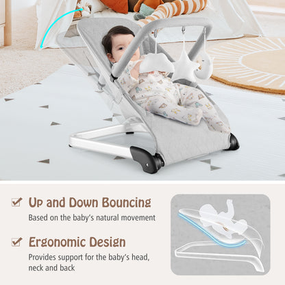 Foldable Baby Bouncer with Removable Fabric Cover and Toy Bar, Gray Baby Bouncer & Rocker at Gallery Canada