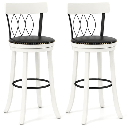 Set of 2 Bar Stools Swivel Bar Chairs with Footrest Rubber Wood Frame and Tufted Rivets-30 inches Bar Stools Options at Gallery Canada