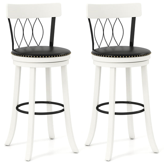 Set of 2 Bar Stools Swivel Bar Chairs with Footrest Rubber Wood Frame and Tufted Rivets-30 inches Bar Stools Options at Gallery Canada