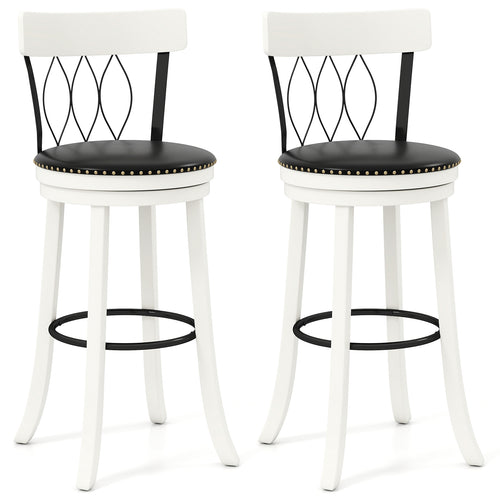 Set of 2 Bar Stools Swivel Bar Chairs with Footrest Rubber Wood Frame and Tufted Rivets-30 inches