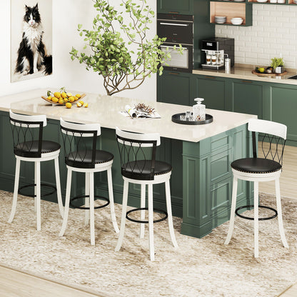 Set of 2 Bar Stools Swivel Bar Chairs with Footrest Rubber Wood Frame and Tufted Rivets-30 inches Bar Stools at Gallery Canada