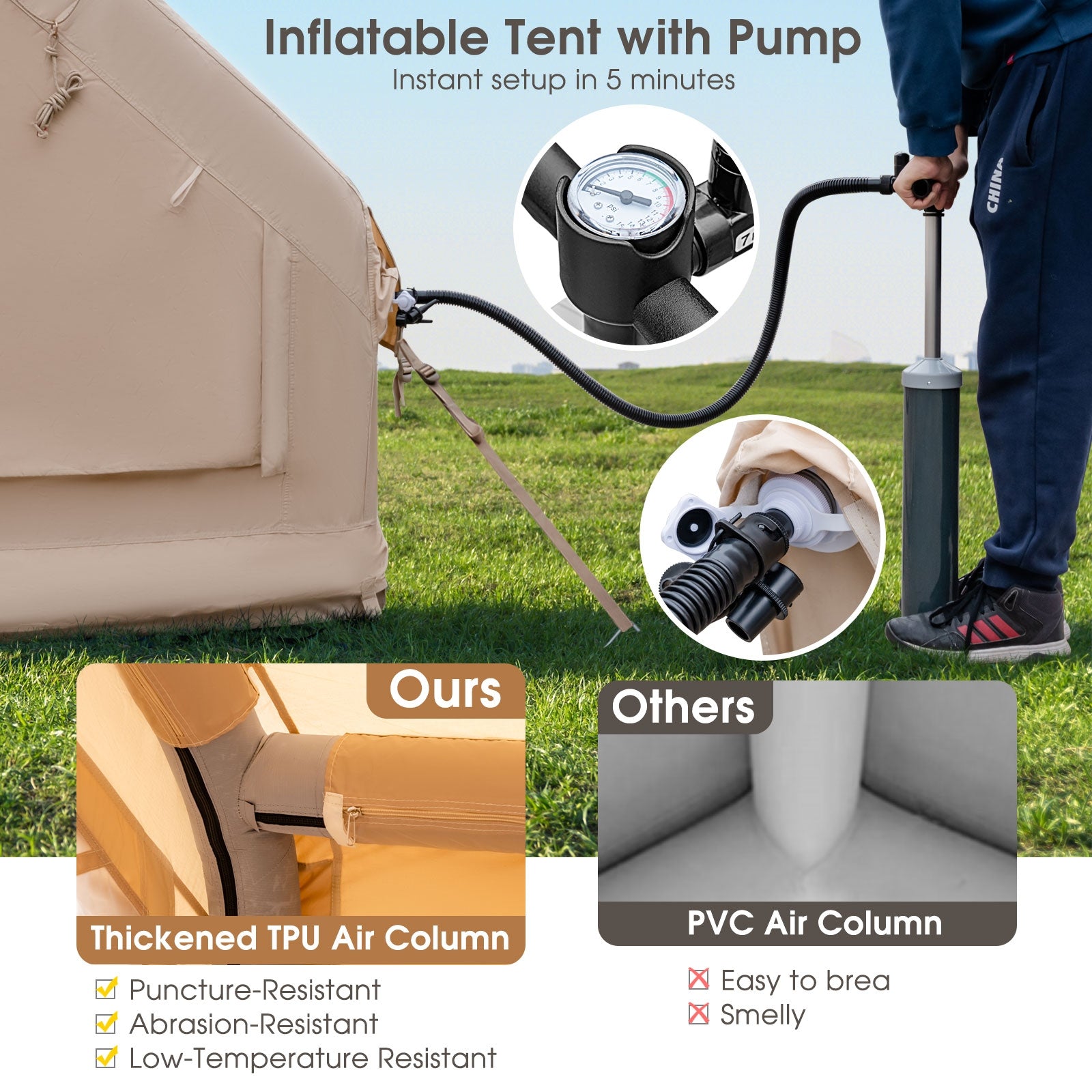 Inflatable Camping Tent 2/4/6 People Glamping Tent for Family Camping with Pump, Beige Canopies at Gallery Canada
