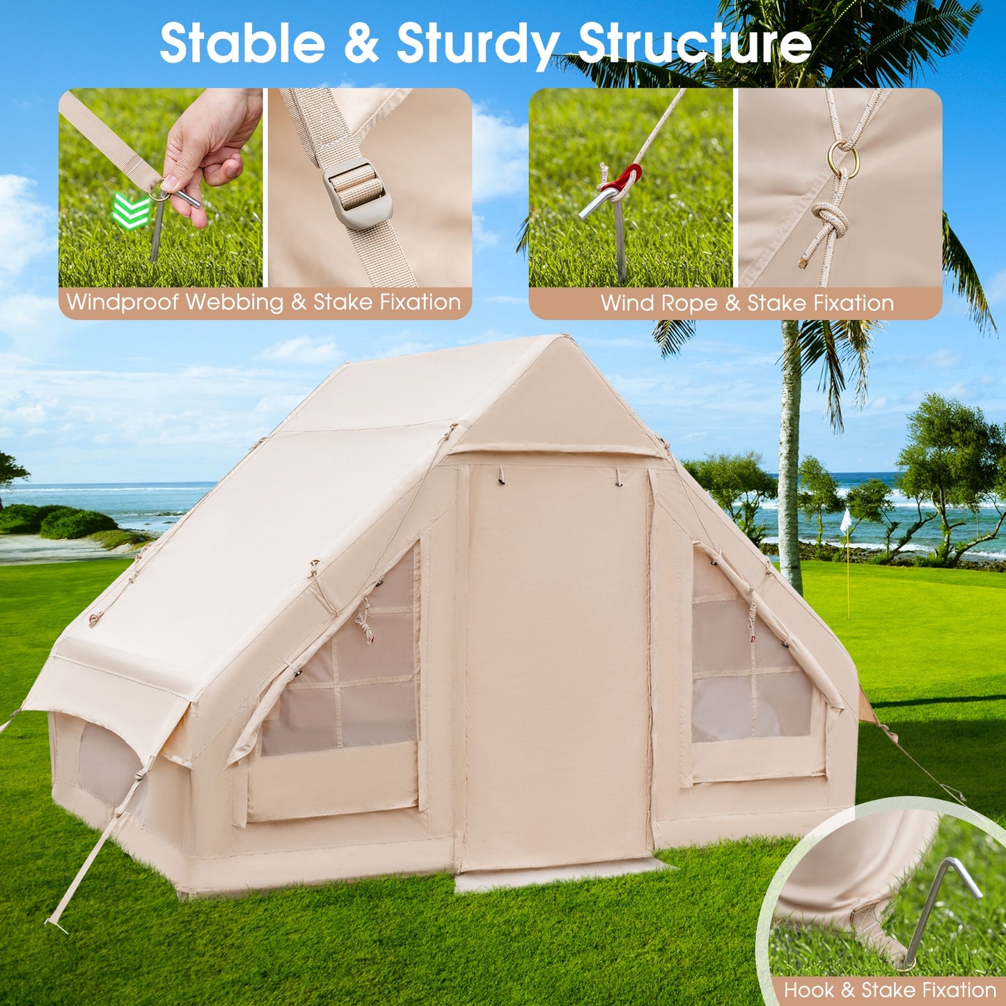 Inflatable Camping Tent 2/4/6 People Glamping Tent for Family Camping with Pump, Beige Canopies at Gallery Canada