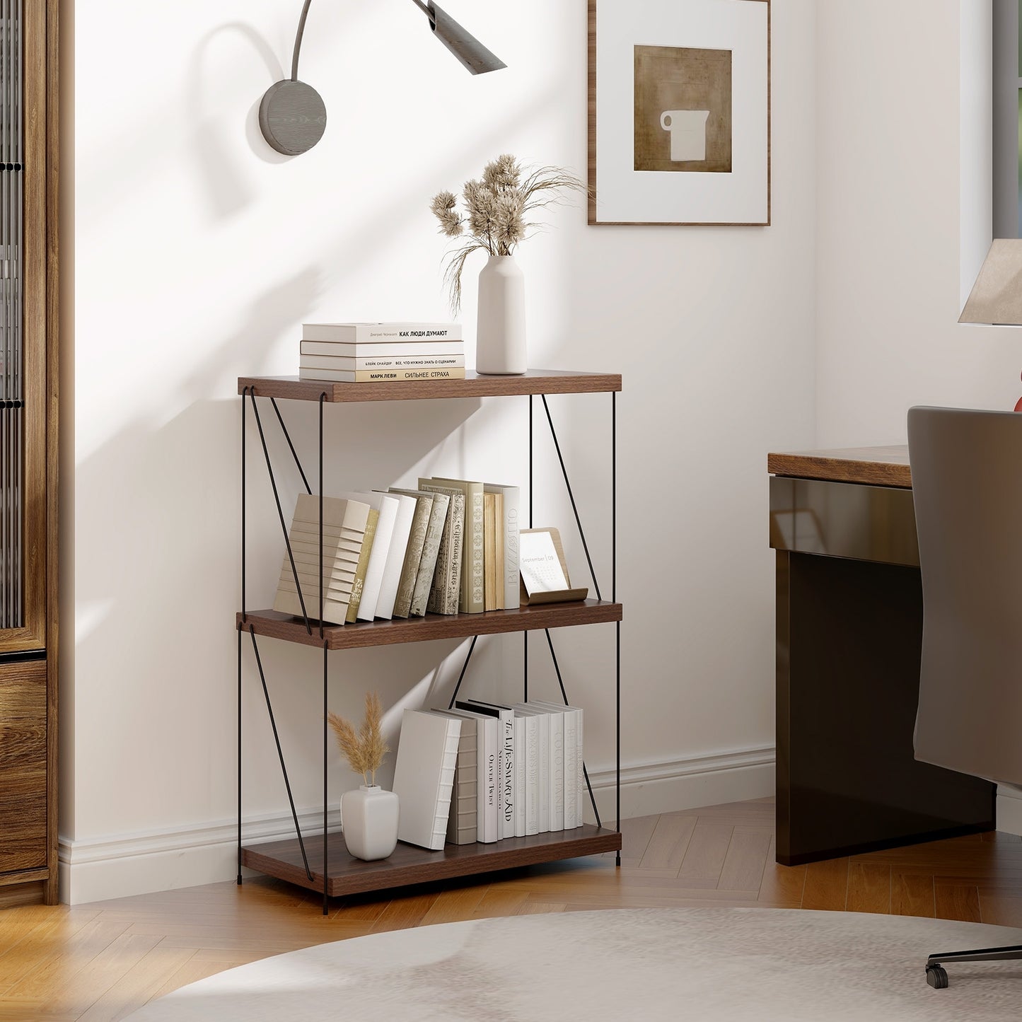 2/3/4/5-Tier Multipurpose Display Rack with Metal Frame-34 inches, Walnut Bookcases at Gallery Canada
