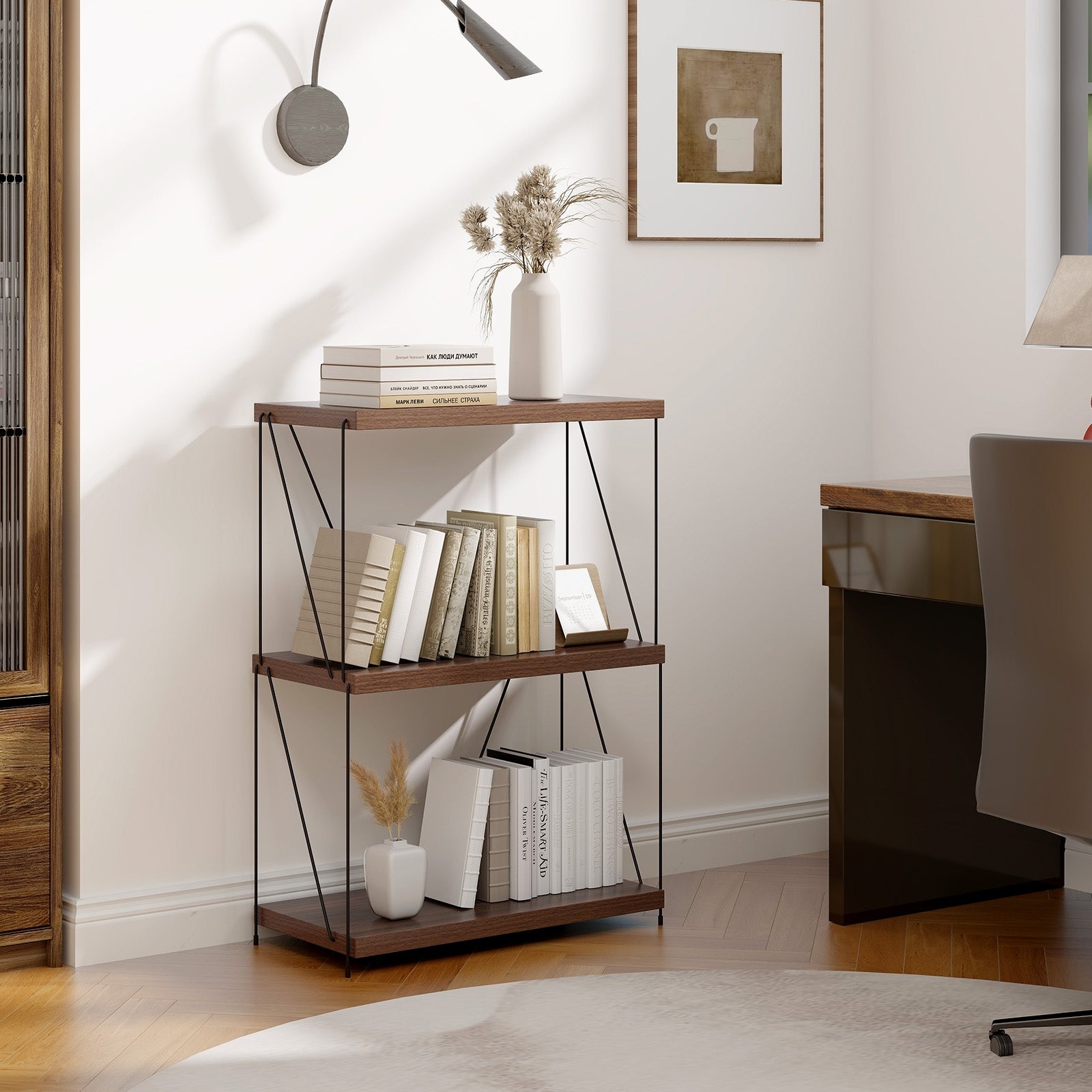 2/3/4/5-Tier Multipurpose Display Rack with Metal Frame-34 inches, Walnut Bookcases at Gallery Canada
