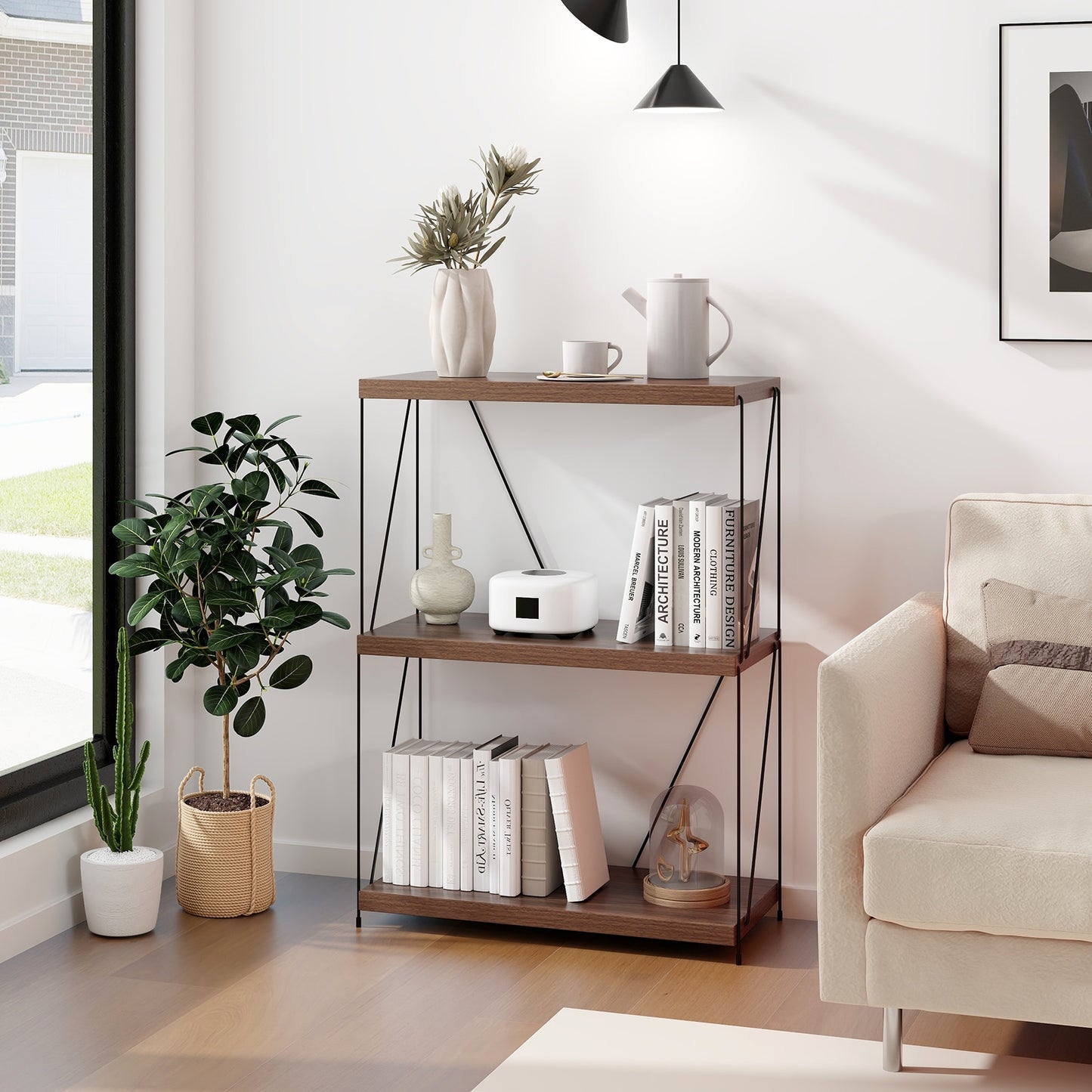 2/3/4/5-Tier Multipurpose Display Rack with Metal Frame-34 inches, Walnut Bookcases at Gallery Canada