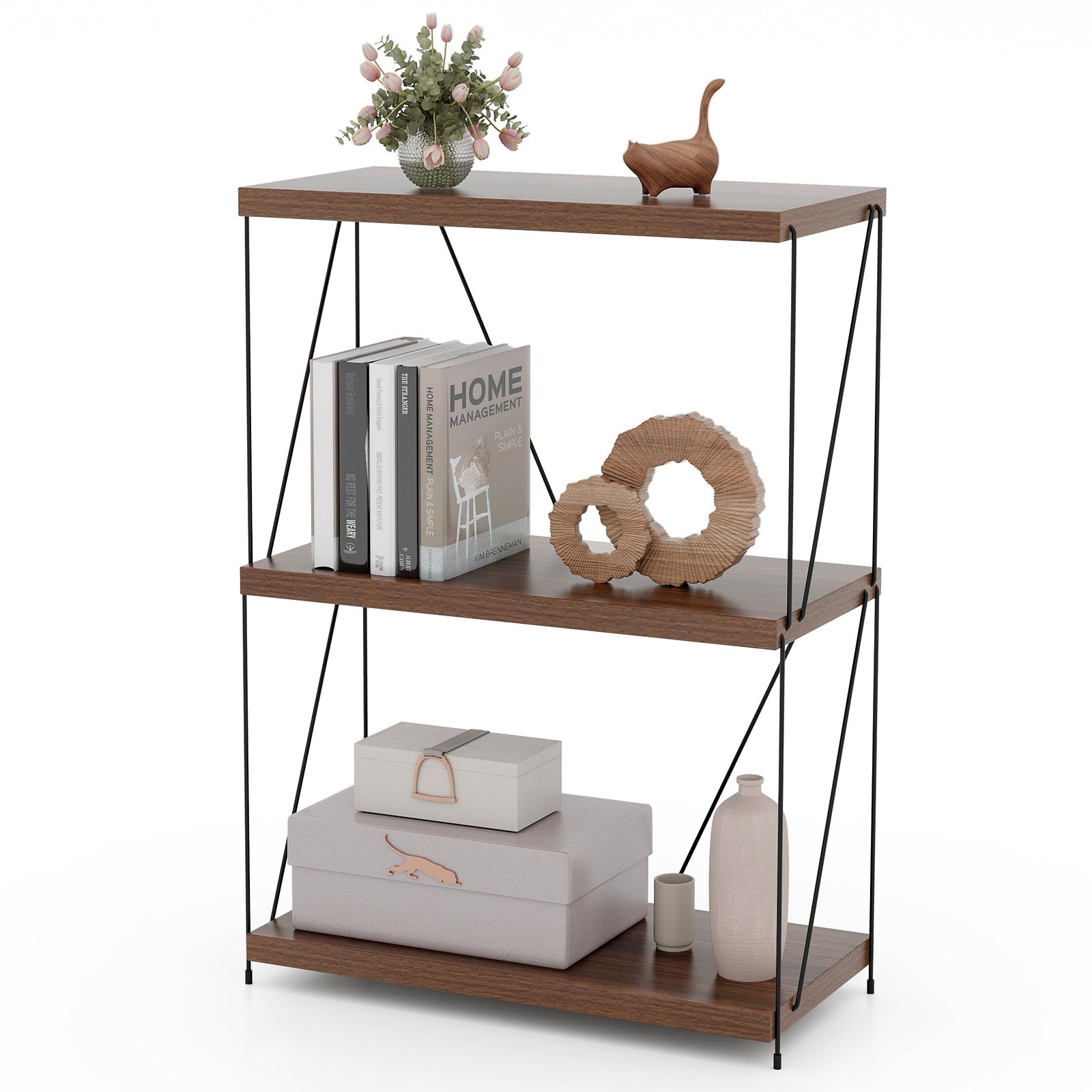 2/3/4/5-Tier Multipurpose Display Rack with Metal Frame-34 inches, Walnut Bookcases at Gallery Canada
