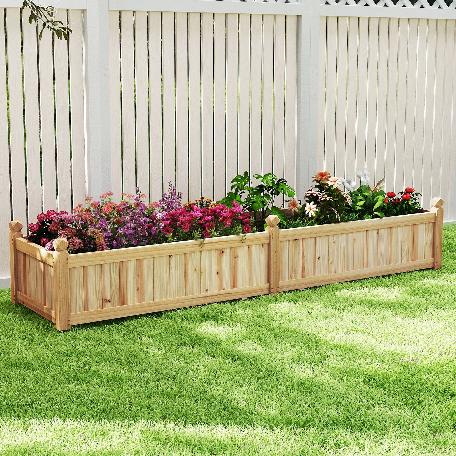 91 x 24 x 16 Inch Divisible Planter Box with Corner Drainage and Non-woven Liner for Growing Vegetables, Natural Raised Garden Beds at Gallery Canada