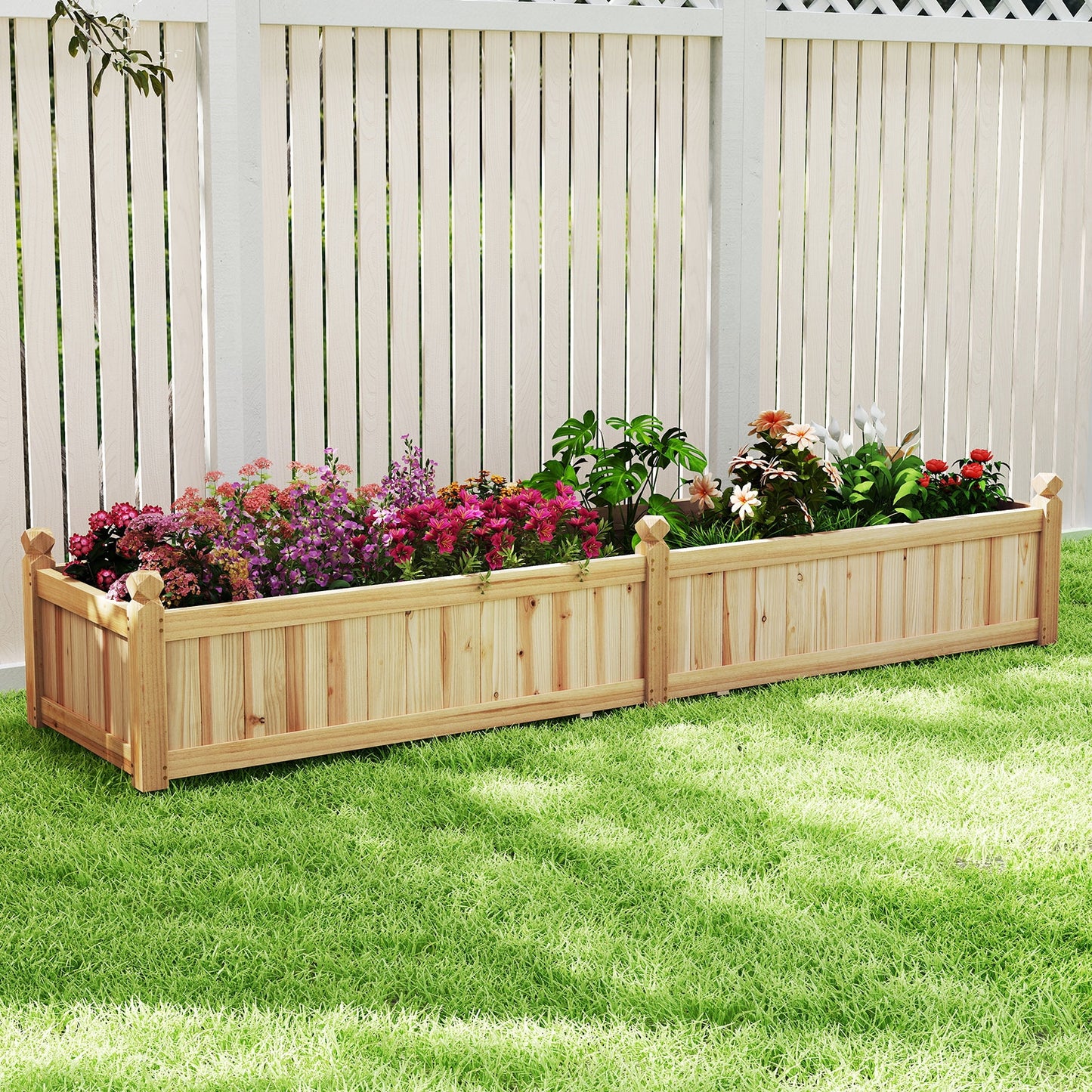 91 x 24 x 16 Inch Divisible Planter Box with Corner Drainage and Non-woven Liner for Growing Vegetables, Natural Raised Garden Beds at Gallery Canada