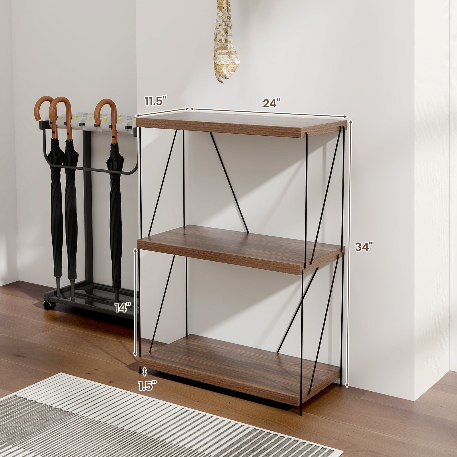 2/3/4/5-Tier Multipurpose Display Rack with Metal Frame-34 inches, Walnut Bookcases at Gallery Canada