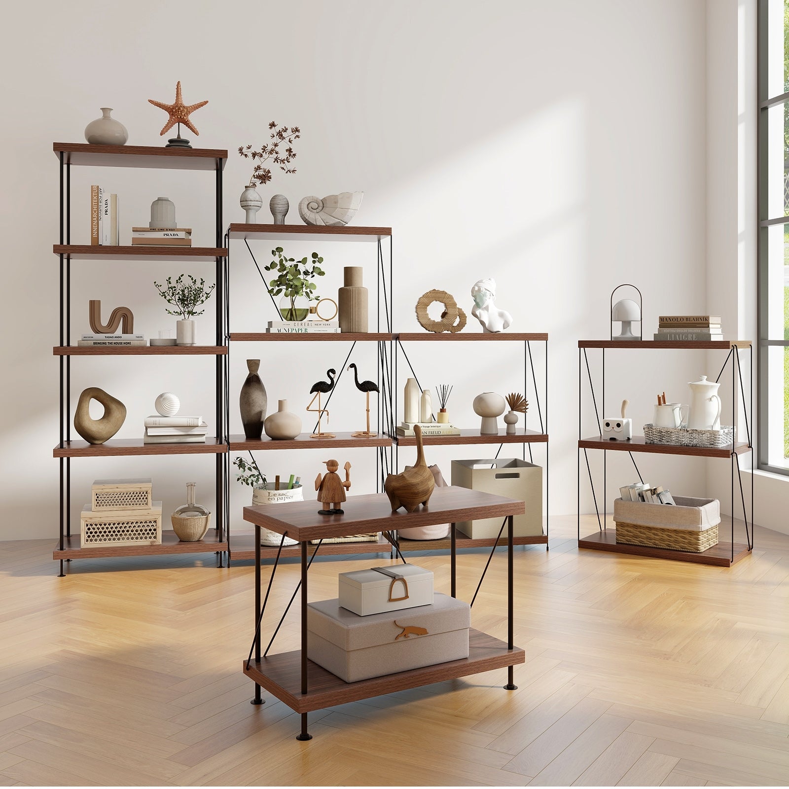 2/3/4/5-Tier Multipurpose Display Rack with Metal Frame-34 inches, Walnut Bookcases at Gallery Canada