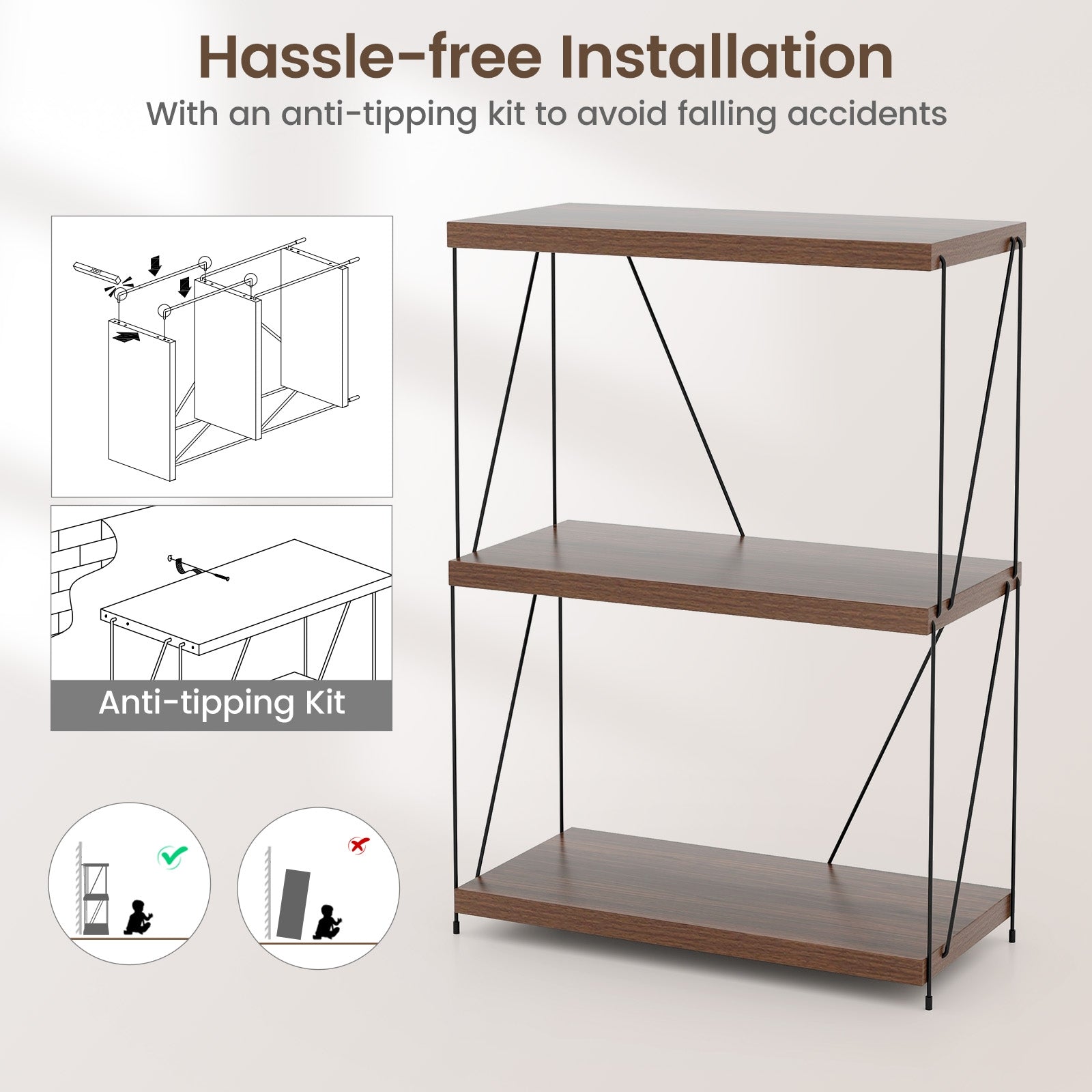 2/3/4/5-Tier Multipurpose Display Rack with Metal Frame-34 inches, Walnut Bookcases at Gallery Canada