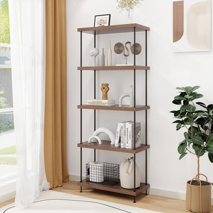2/3/4/5-Tier Multipurpose Display Rack with Metal Frame-5-Tier, Walnut Bookcases at Gallery Canada