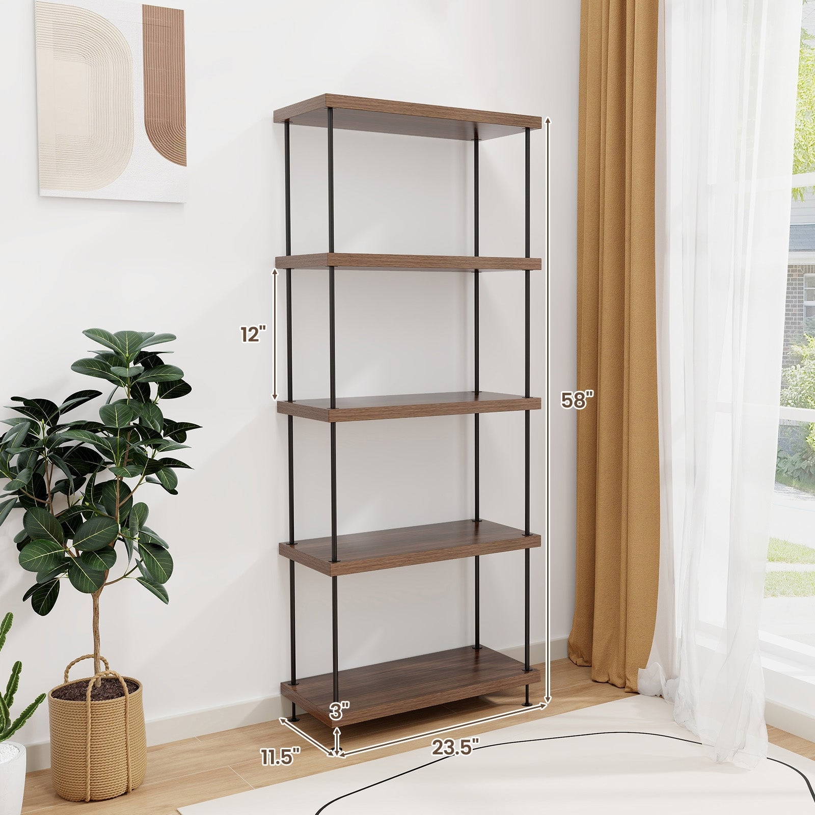 2/3/4/5-Tier Multipurpose Display Rack with Metal Frame-5-Tier, Walnut Bookcases at Gallery Canada