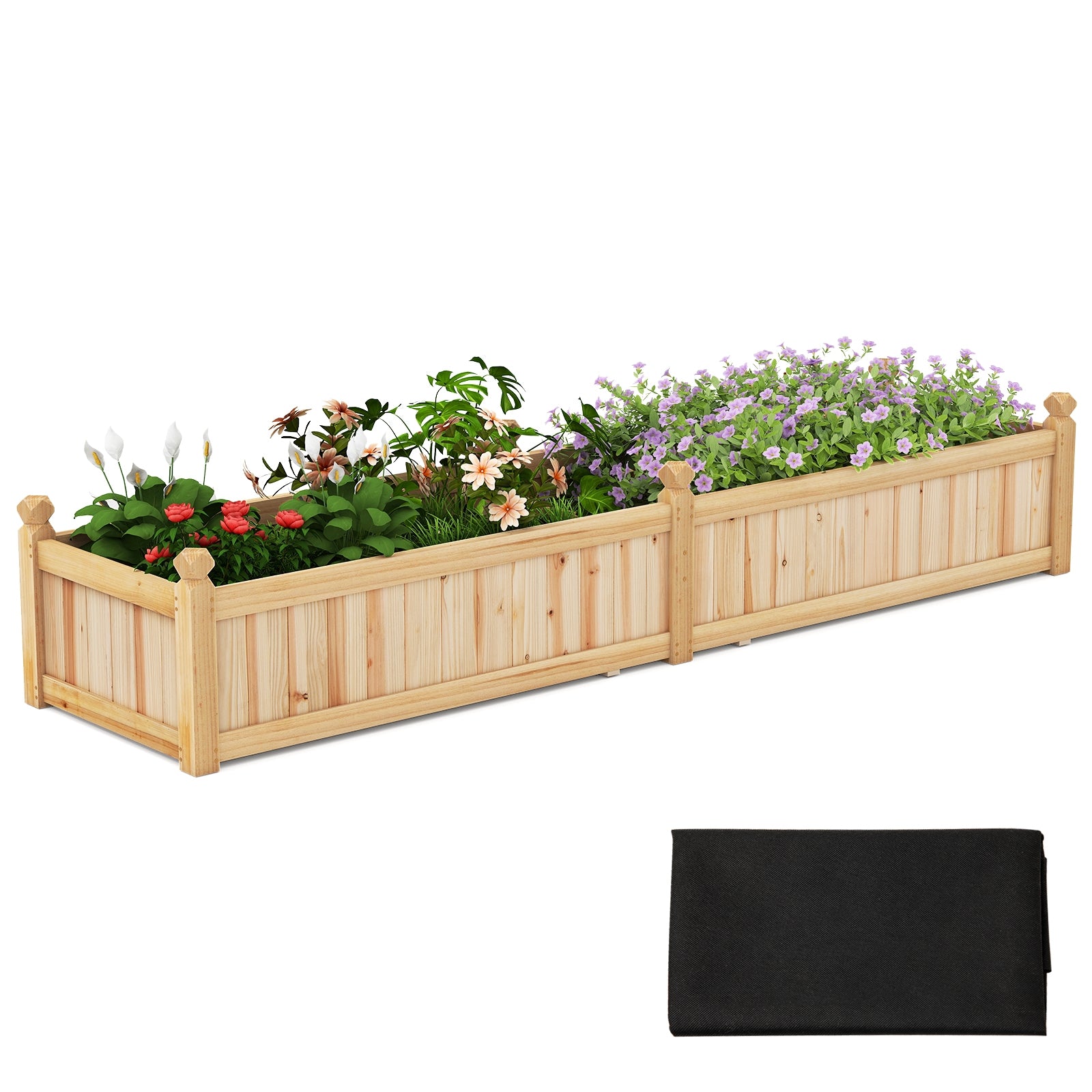 91 x 24 x 16 Inch Divisible Planter Box with Corner Drainage and Non-woven Liner for Growing Vegetables, Natural Raised Garden Beds at Gallery Canada