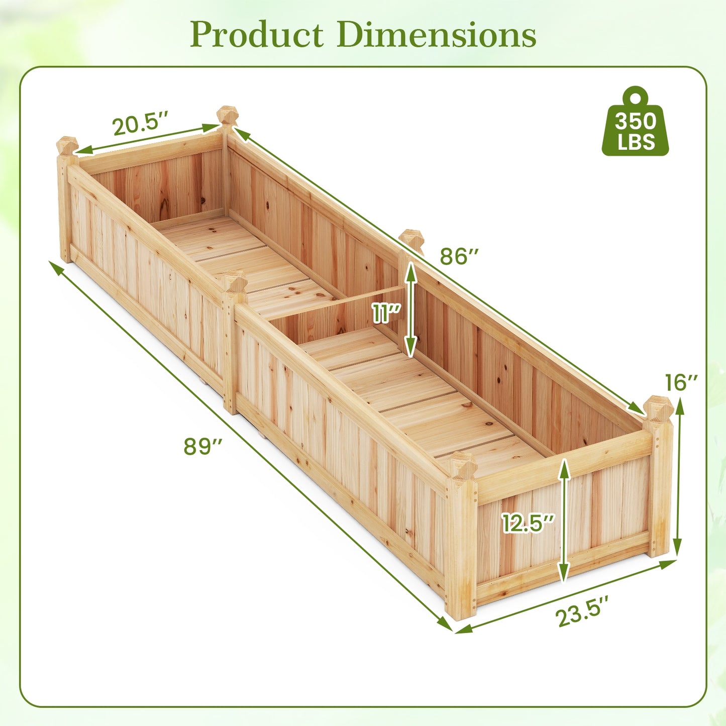 91 x 24 x 16 Inch Divisible Planter Box with Corner Drainage and Non-woven Liner for Growing Vegetables, Natural Raised Garden Beds at Gallery Canada