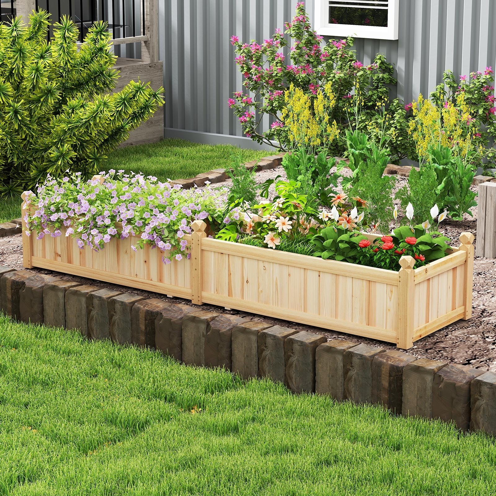 91 x 24 x 16 Inch Divisible Planter Box with Corner Drainage and Non-woven Liner for Growing Vegetables, Natural Raised Garden Beds at Gallery Canada