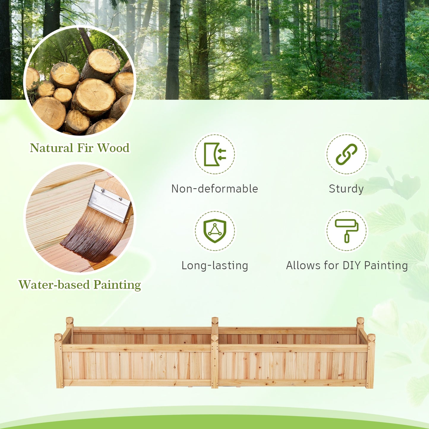 91 x 24 x 16 Inch Divisible Planter Box with Corner Drainage and Non-woven Liner for Growing Vegetables, Natural Raised Garden Beds at Gallery Canada