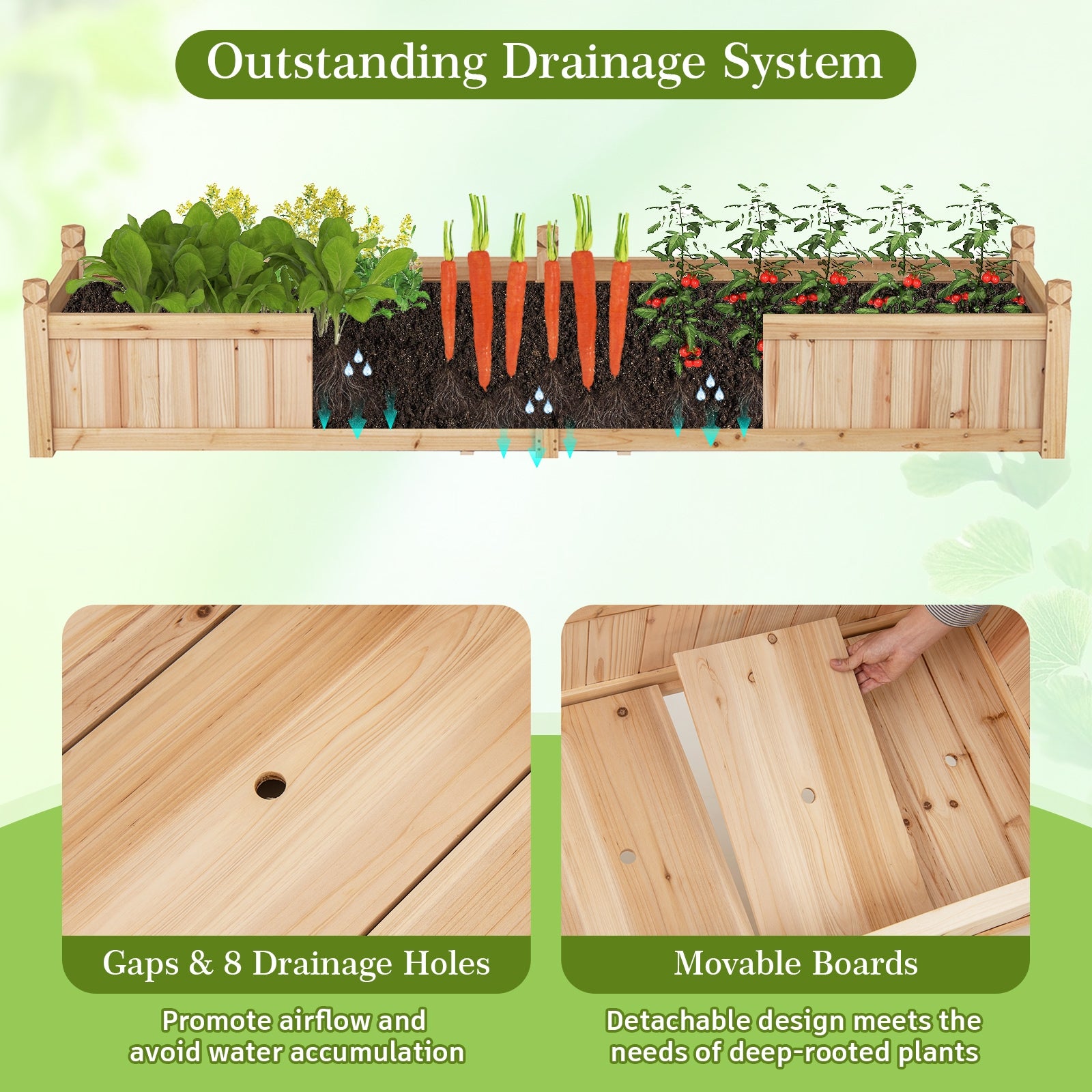 91 x 24 x 16 Inch Divisible Planter Box with Corner Drainage and Non-woven Liner for Growing Vegetables, Natural Raised Garden Beds at Gallery Canada
