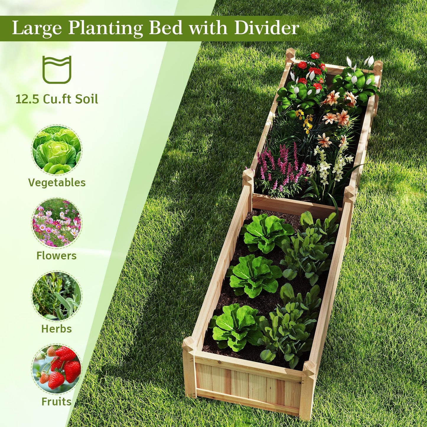 91 x 24 x 16 Inch Divisible Planter Box with Corner Drainage and Non-woven Liner for Growing Vegetables, Natural Raised Garden Beds at Gallery Canada