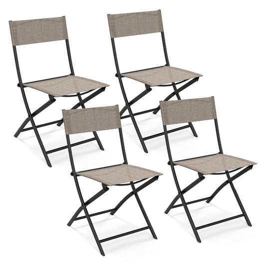 Patio Folding Chairs Set of 4 Lightweight Camping Chairs with Breathable Seat, Brown - Gallery Canada