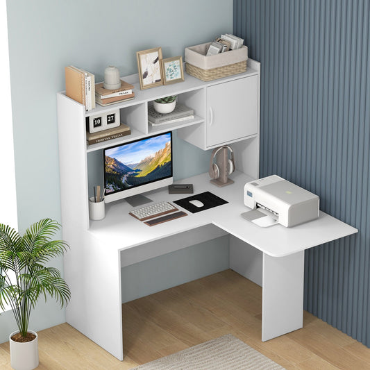 L-Shaped Desk Corner Computer Desk with Open Storage Hutch and Cabinet, White - Gallery Canada