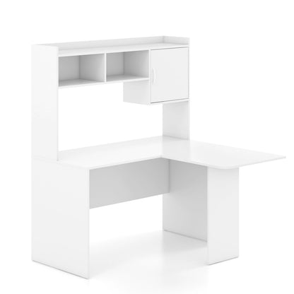 L-Shaped Desk Corner Computer Desk with Open Storage Hutch and Cabinet, White