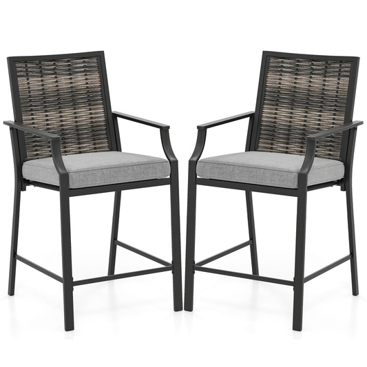 Patio Bar Stools Set of 2, Counter Height, Rattan, Gray