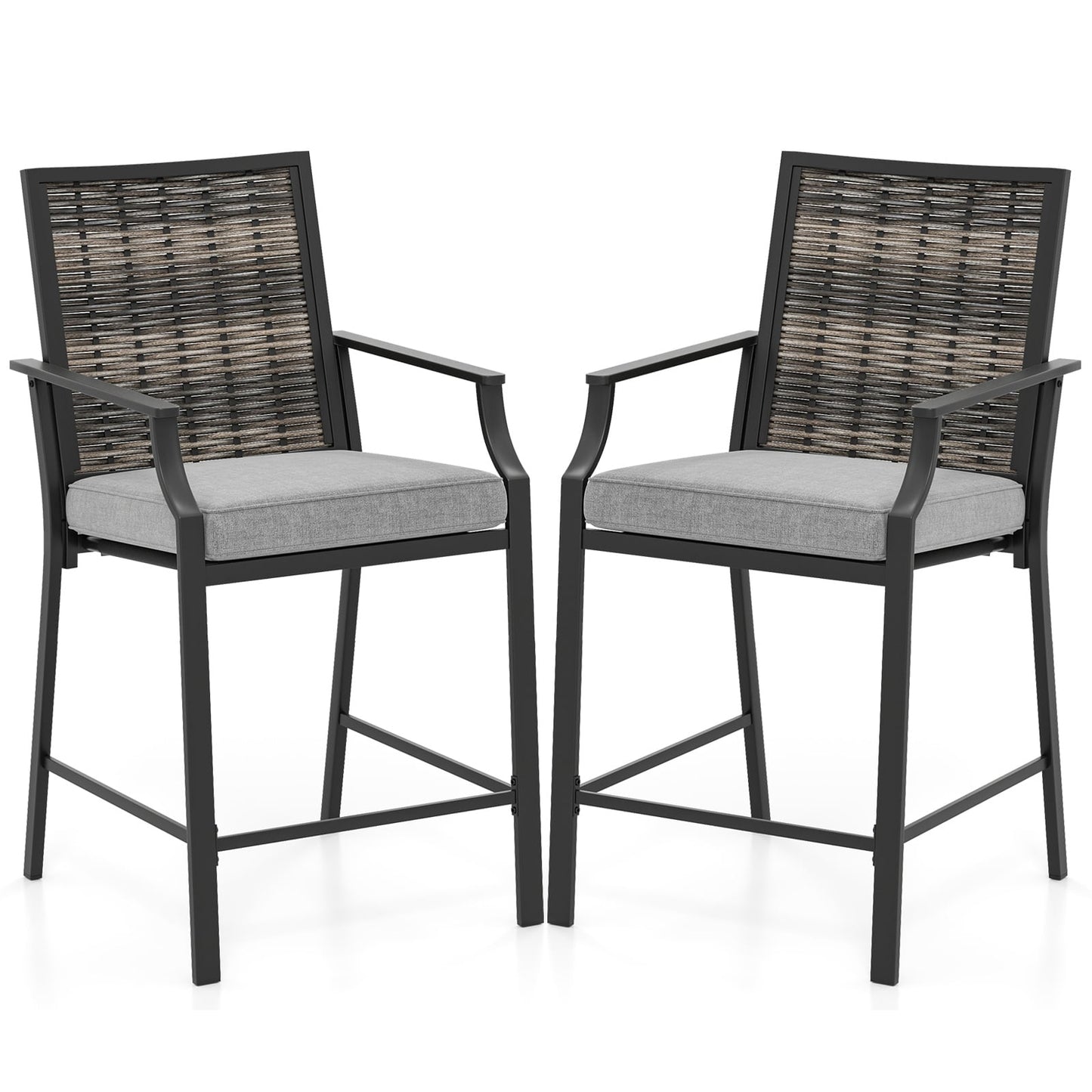 Patio Bar Stools Set of 2, Counter Height, Rattan, Gray