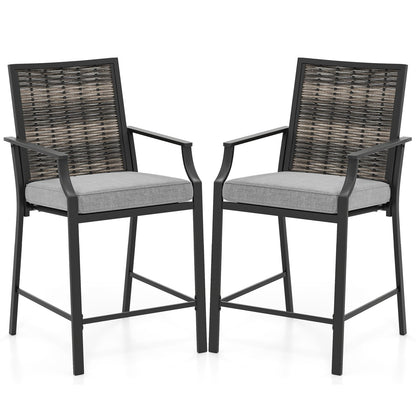 Patio Bar Stools Set of 2, Counter Height, Rattan, Gray
