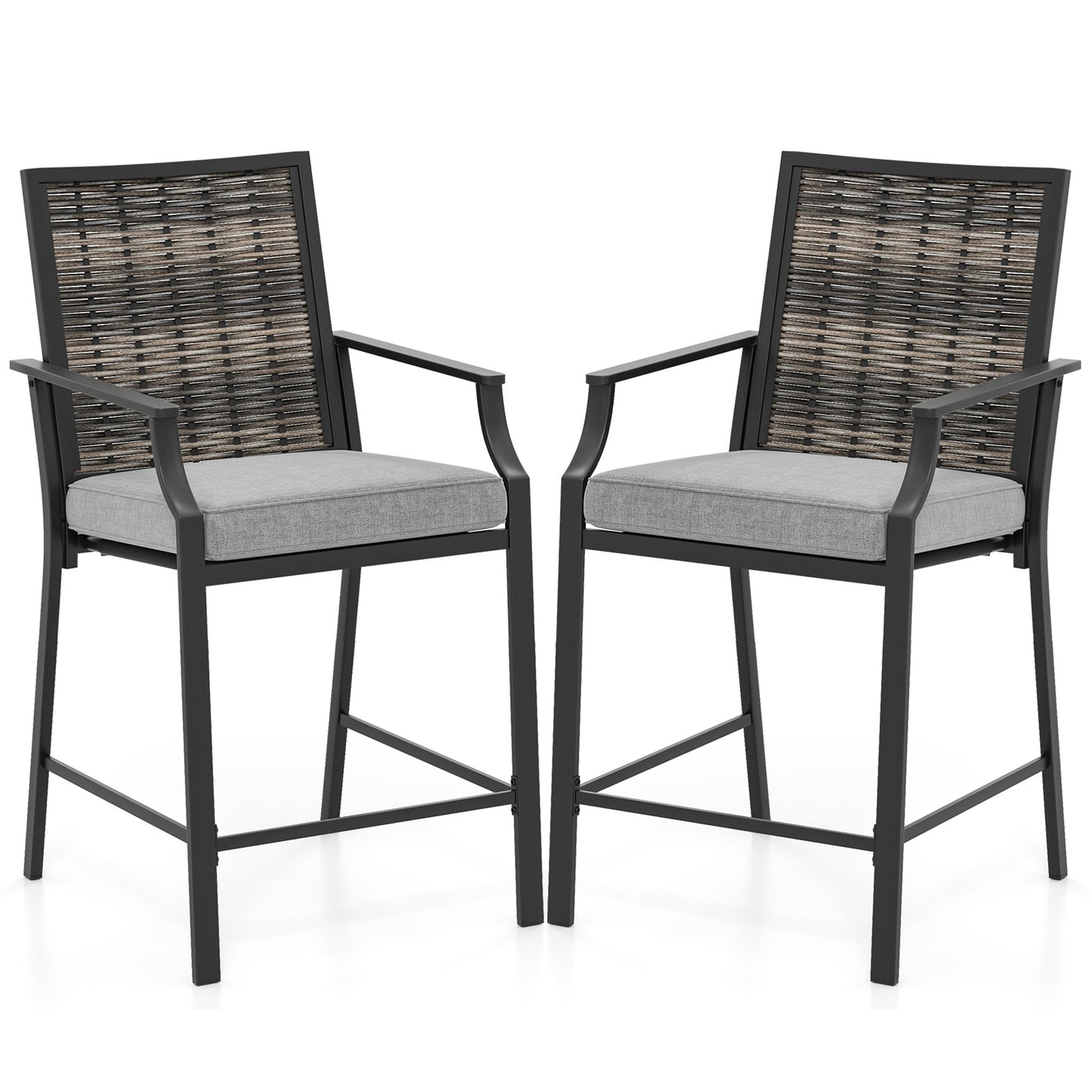 Patio Bar Stools Set of 2 Counter Height Rattan Bar Chairs with Armrest-Grey, Gray Patio Bar Furniture at Gallery Canada