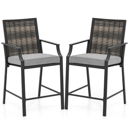 Patio Bar Stools Set of 2 Counter Height Rattan Bar Chairs with Armrest-Grey, Gray Patio Bar Furniture at Gallery Canada