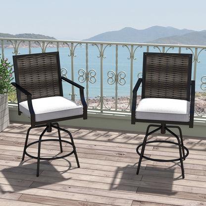 Outdoor PE Wicker Swivel Bar Stools Set of 2 Counter Height Patio Chairs with Back-Grey, Gray Patio Bar Furniture at Gallery Canada