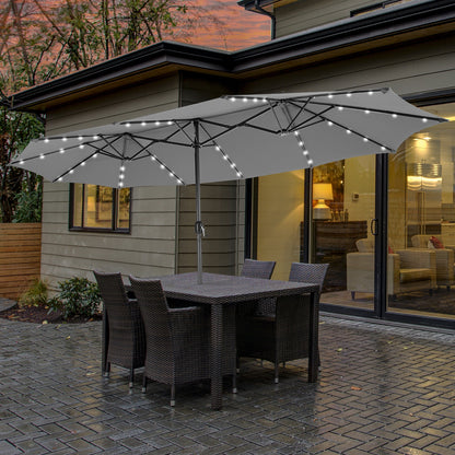 15 Feet Twin Patio Umbrella with 48 Solar LED Lights, Gray Outdoor Umbrellas at Gallery Canada