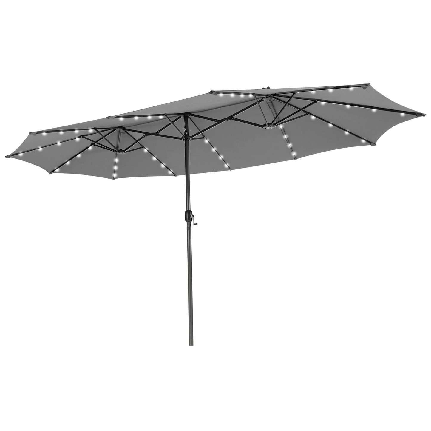 15 Feet Twin Patio Umbrella with 48 Solar LED Lights, Gray Outdoor Umbrellas at Gallery Canada