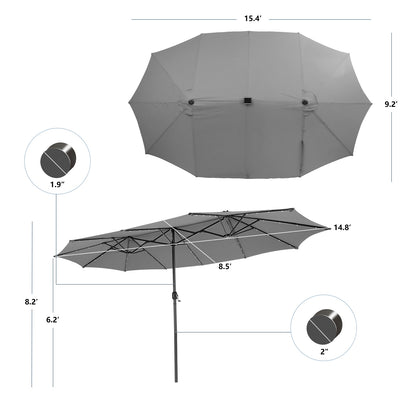15 Feet Twin Patio Umbrella with 48 Solar LED Lights, Gray Outdoor Umbrellas at Gallery Canada
