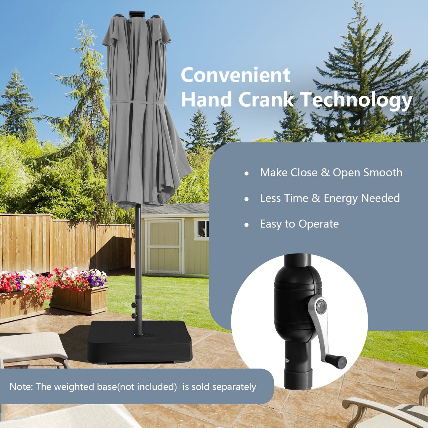 15 Feet Twin Patio Umbrella with 48 Solar LED Lights, Gray Outdoor Umbrellas at Gallery Canada