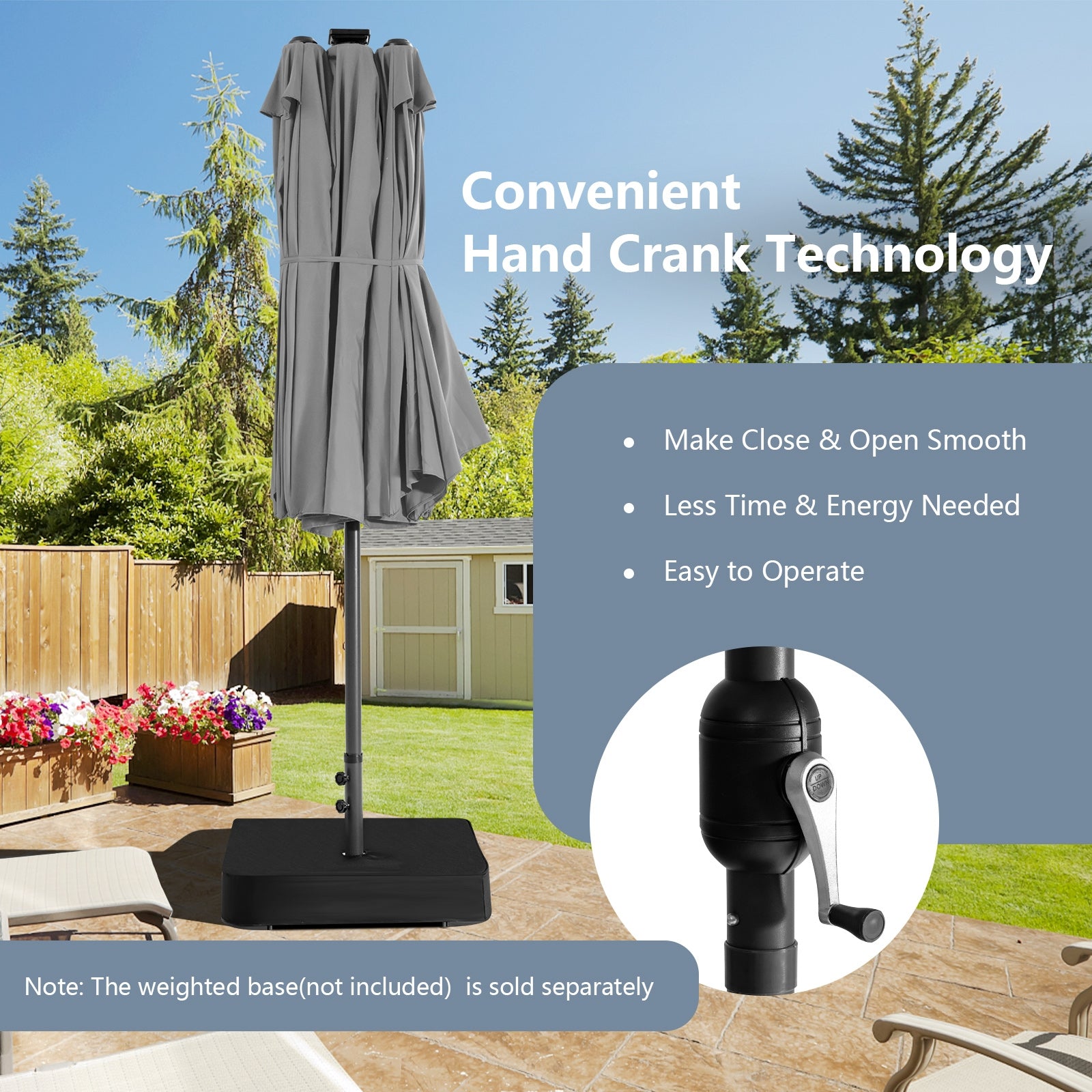 15 Feet Twin Patio Umbrella with 48 Solar LED Lights, Gray Outdoor Umbrellas at Gallery Canada