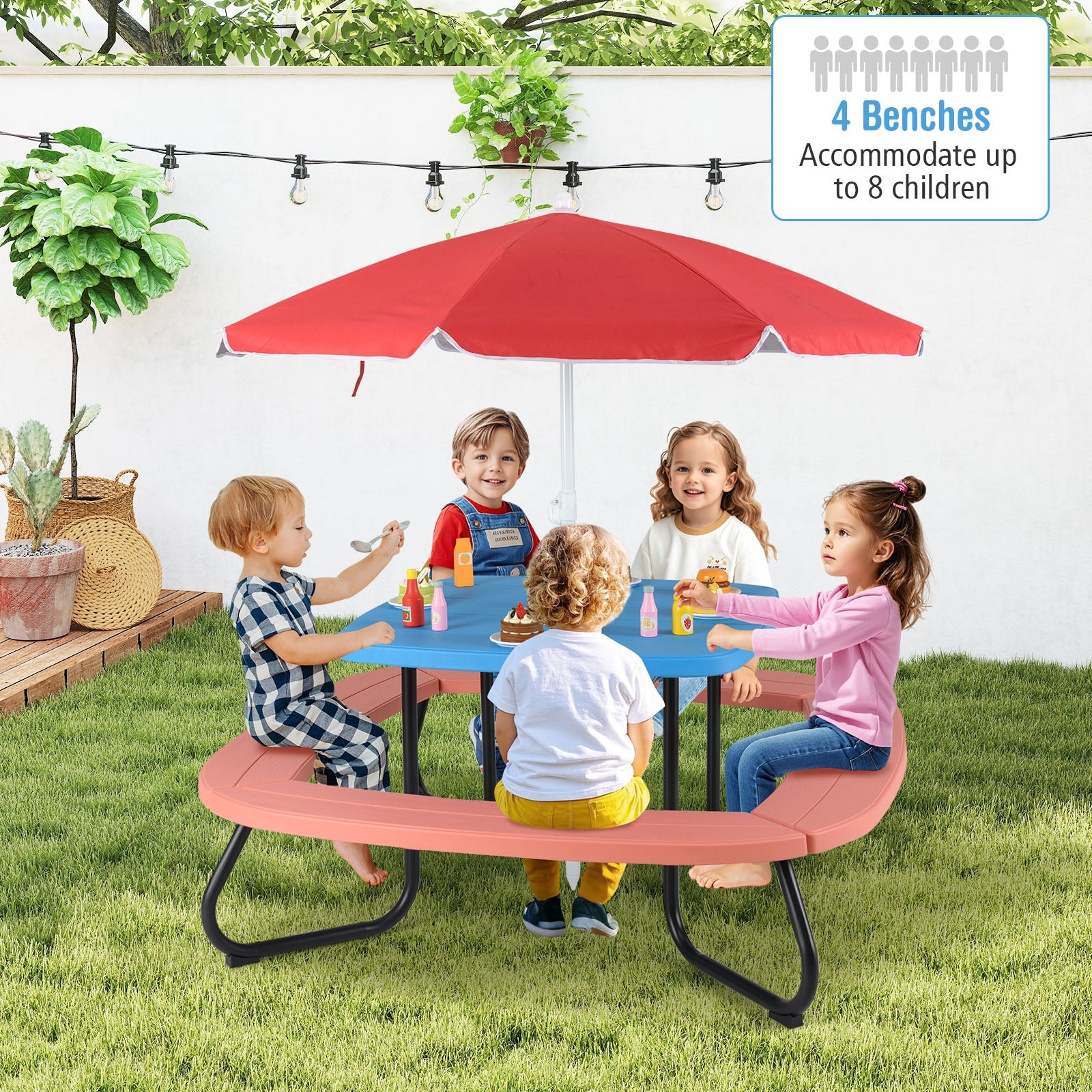 Toddler Outdoor Activity Table with Adjustable and Collapsible Umbrella, Blue Kids Chairs & Seating at Gallery Canada