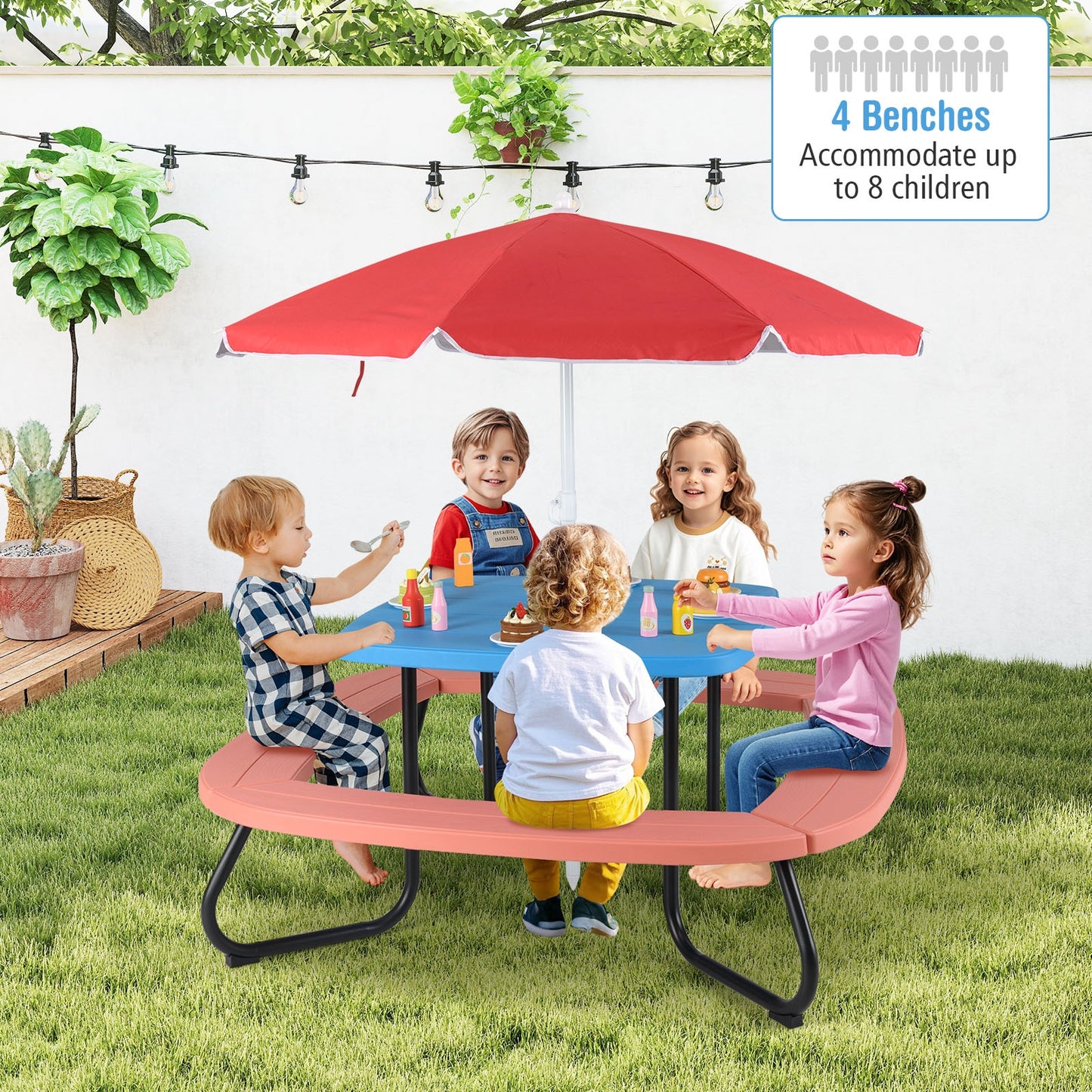 Toddler Outdoor Activity Table with Adjustable and Collapsible Umbrella, Blue Kids Chairs & Seating at Gallery Canada