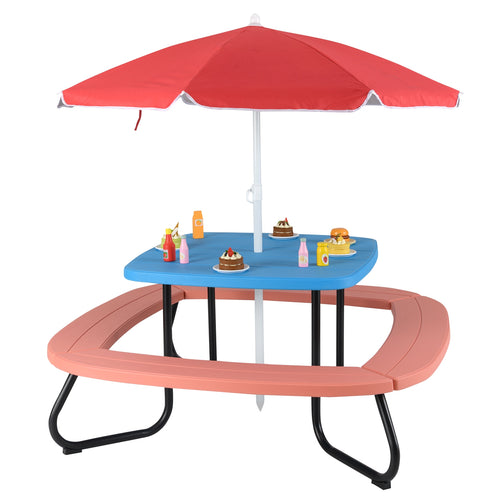 Toddler Outdoor Activity Table with Adjustable and Collapsible Umbrella, Blue