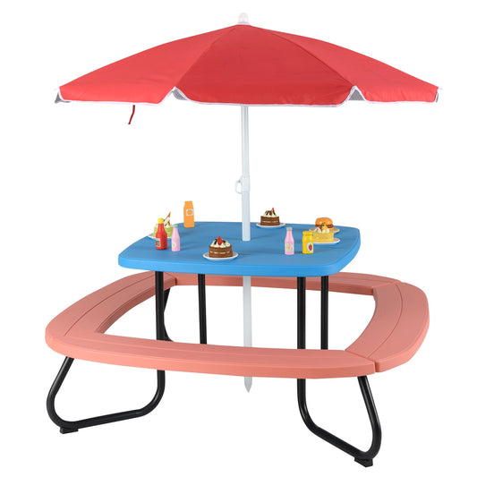 Toddler Outdoor Activity Table with Adjustable and Collapsible Umbrella, Blue