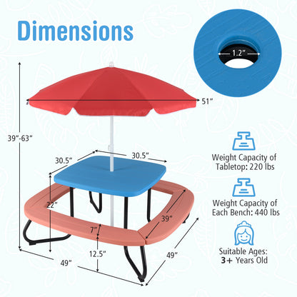 Toddler Outdoor Activity Table with Adjustable and Collapsible Umbrella, Blue Kids Chairs & Seating at Gallery Canada
