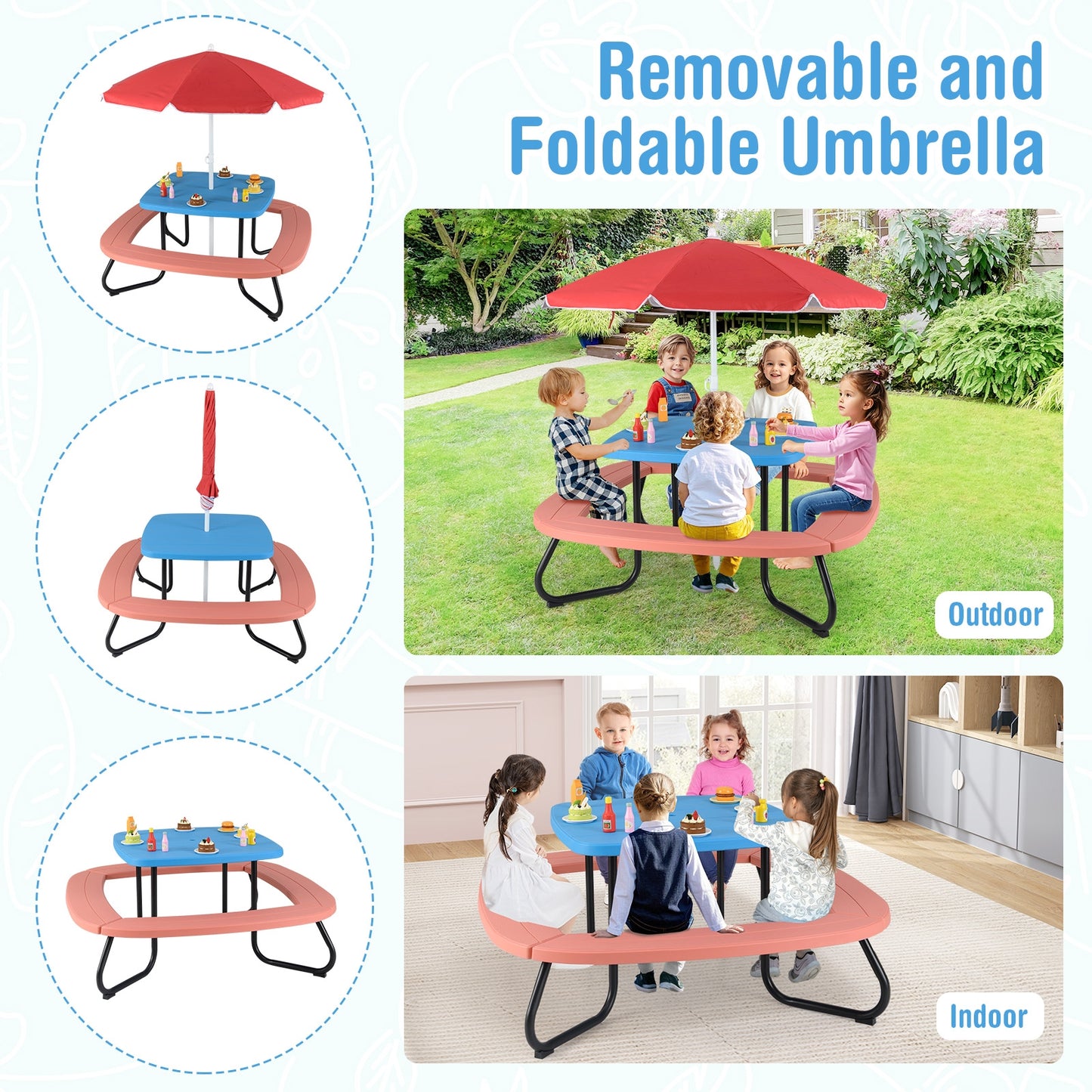 Toddler Outdoor Activity Table with Adjustable and Collapsible Umbrella, Blue Kids Chairs & Seating at Gallery Canada