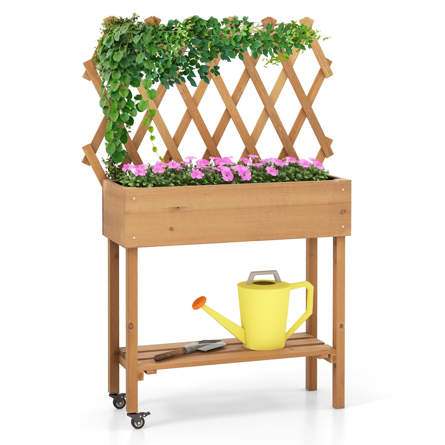 Wooden Raised Garden Bed Mobile Elevated Planter Box with Trellis, Natural Raised Garden Beds at Gallery Canada