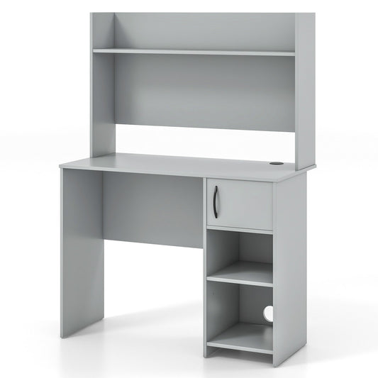 Home Office Desk with Raised Display Shelf and 2 Open Shelves, Gray - Gallery Canada