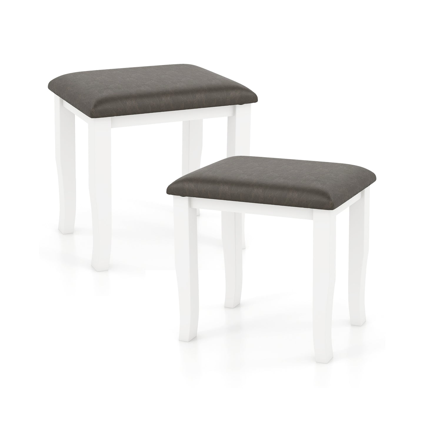 Faux Leather Vanity Stool Chair Set of 2 for Makeup Room and Living Room-Gray and White, Gray & White Ottomans Gray & White at Gallery Canada